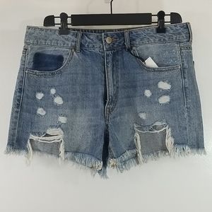 Forever 21 Mid Rise Cut Off Blue Denim  Shorts size 30